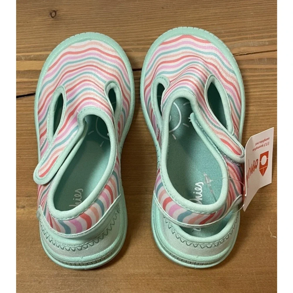 Oomphies Splash Girls Water Sandals Slip on Size 11 Youth Mint/Multicolored NEW